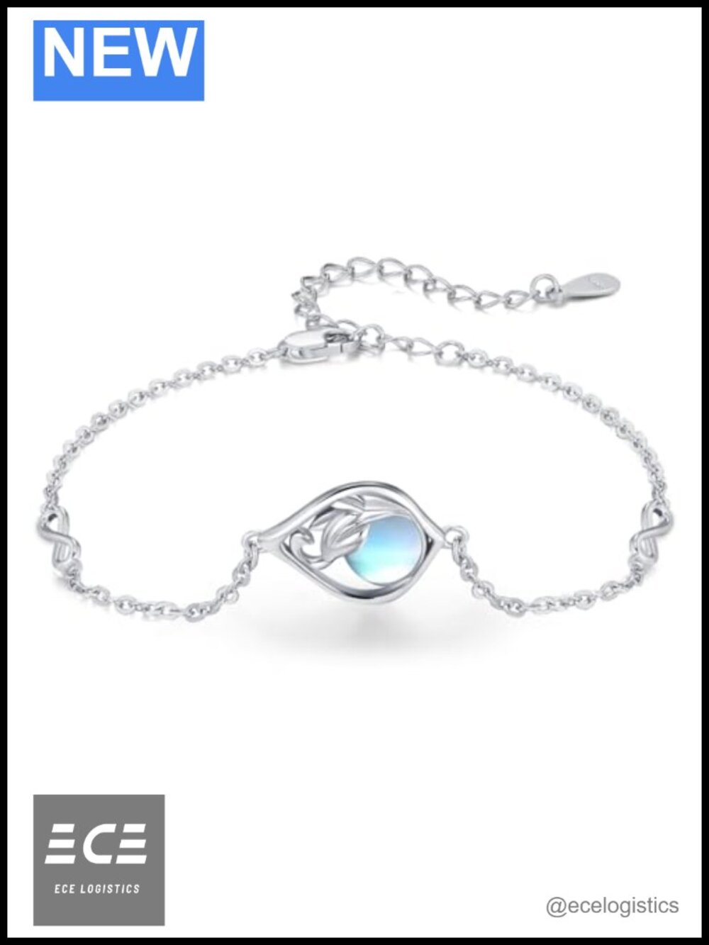 S925 Sterling Silver Leaf Moonstone Bracelet Adjustable Chain